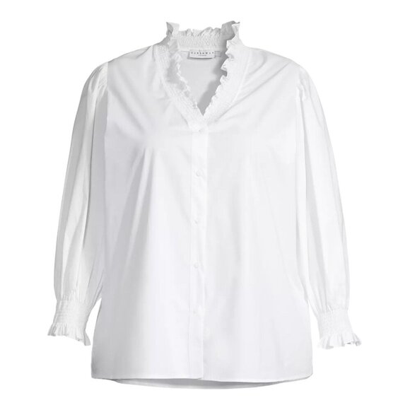 Harshman White Bonnie Ruffle Cotton Poplin Button Up Blouse Size Small - Picture 1 of 9